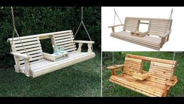 Wood Porch Swing With Cup Holders